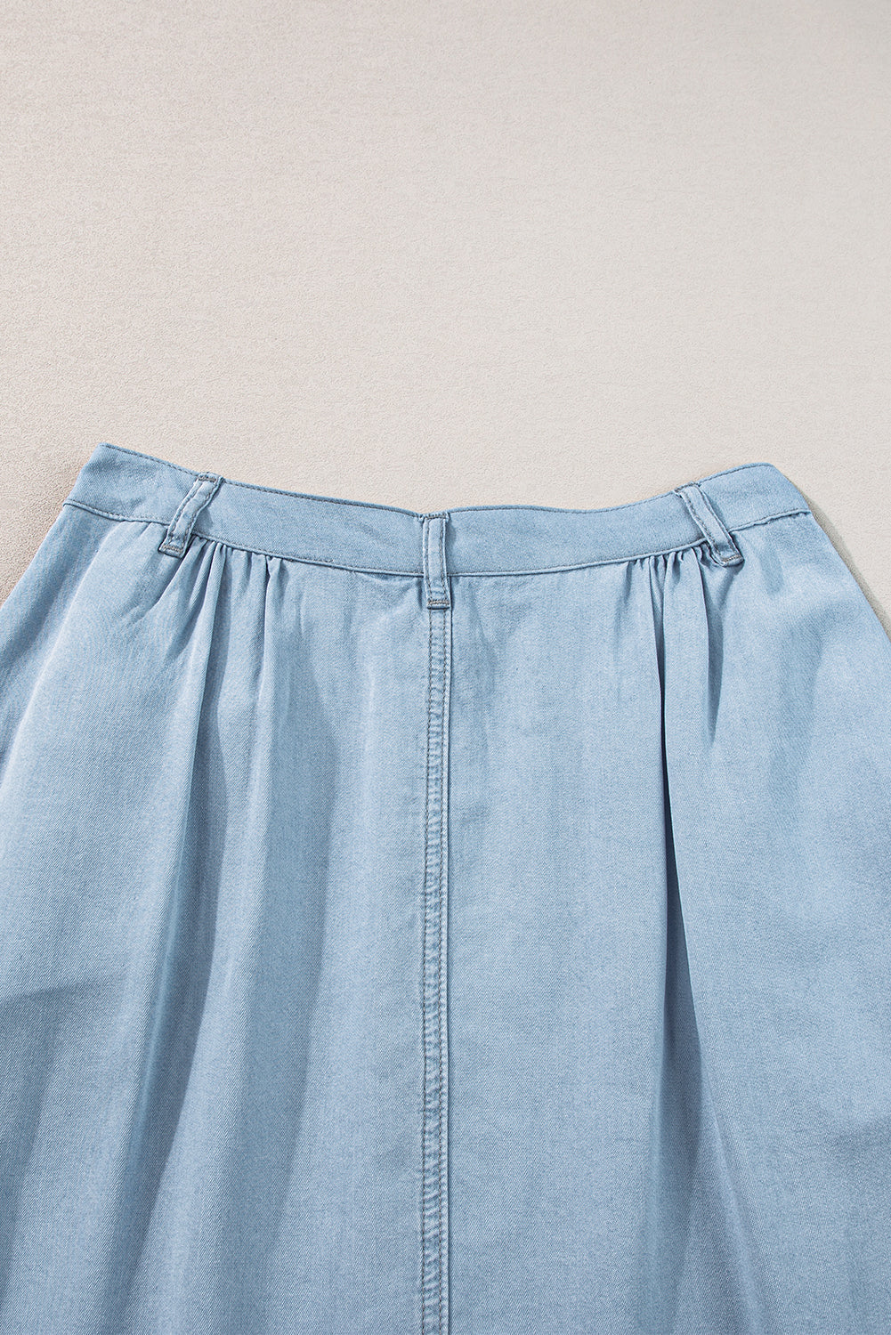 Mist Blue Fully Buttoned Long Denim Skirt