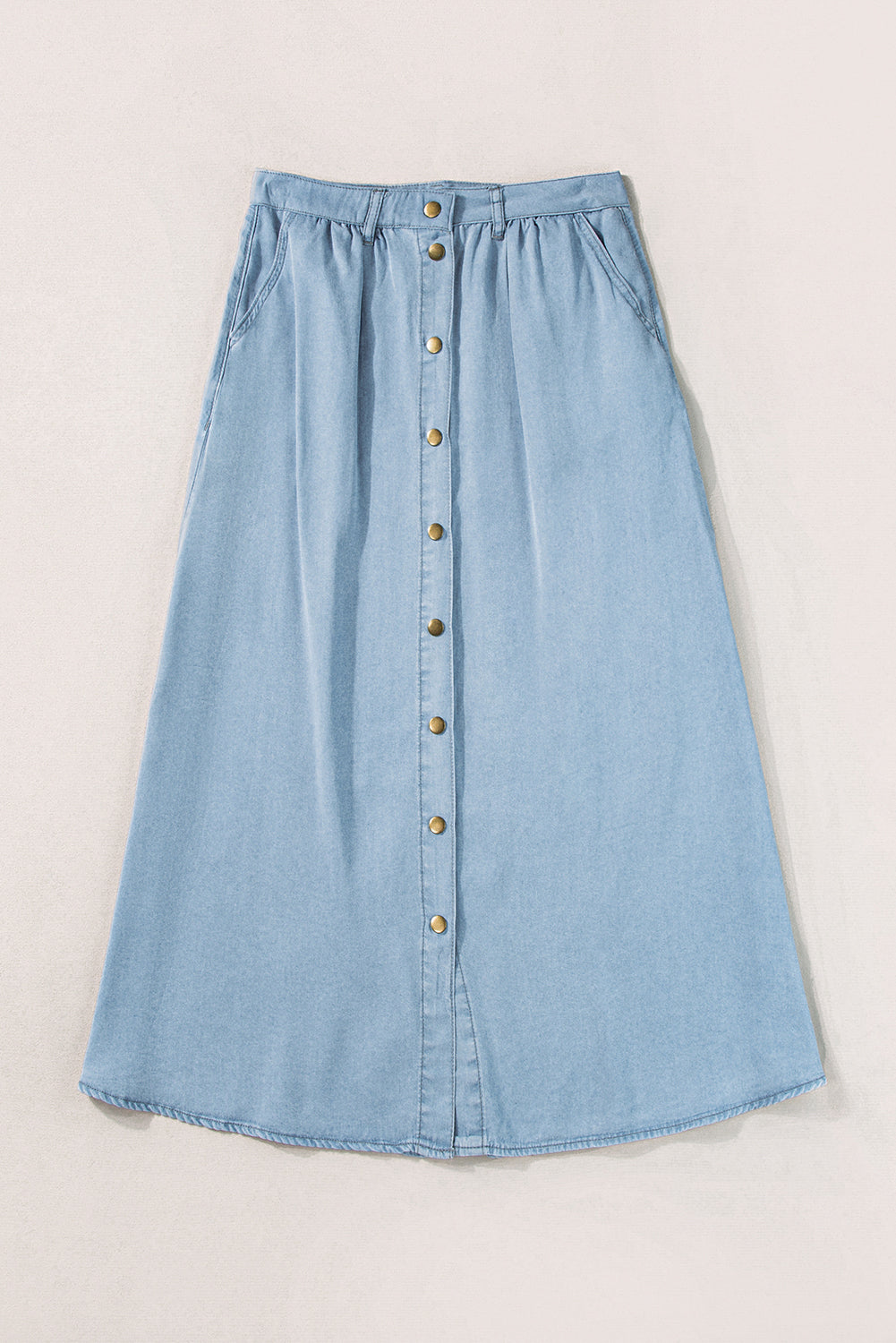 Mist Blue Fully Buttoned Long Denim Skirt